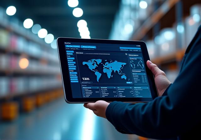 Close up of a tablet showing logistics tracking interface